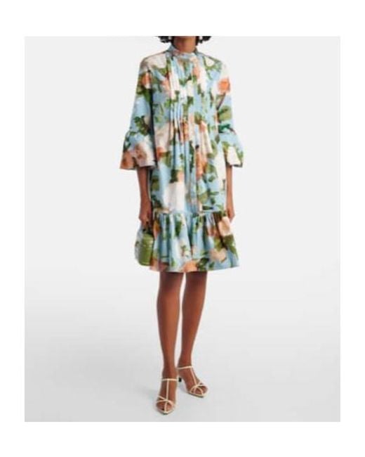 Erdem Green Floral Gathered Cotton Poplin Minidress