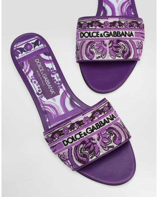 Dolce & Gabbana Purple Logo Detailed Slip-On Slides