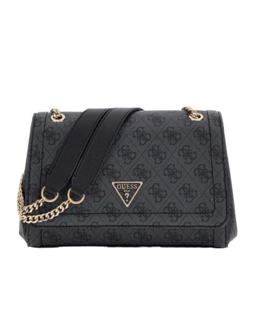 Guess Black Monogram-Pattern Satchel Bag