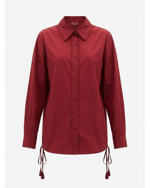 Gucci Red Cotton Popeline Shirt With Ties And Laces Profiles