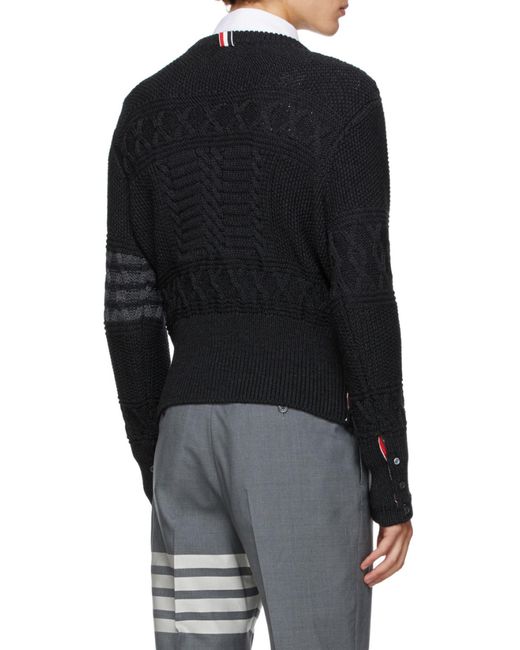 Thom Browne Black Aran Cable Tonal 4-Bar Jumper for men