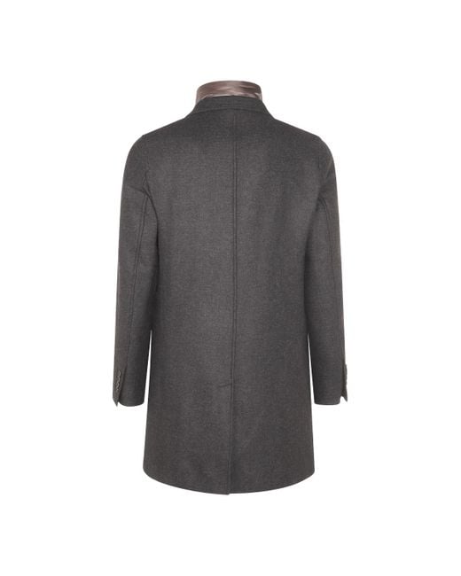 Herno Black Buttoned High Neck Long-Sleeved Coat for men