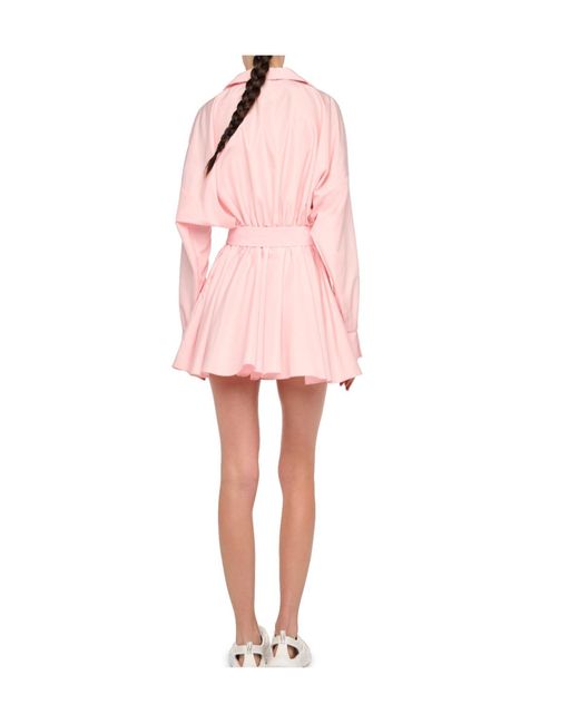 Norma Kamali Pink Belted Flared Mini Dress