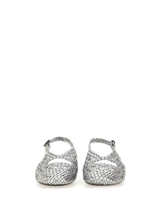 Hereu White Slingback Braided Flat Shoes