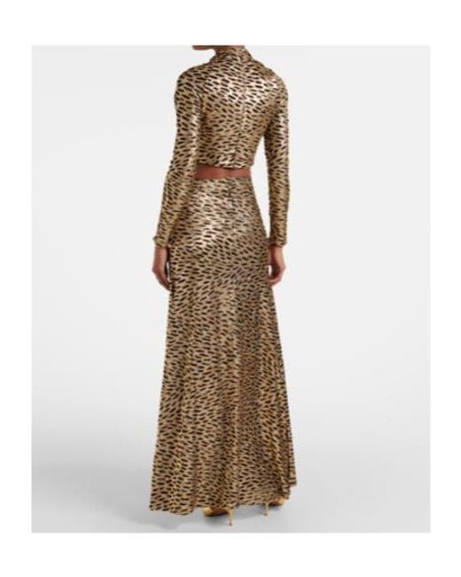 Rabanne Natural Tiger Gathered Lame Maxi Skirt