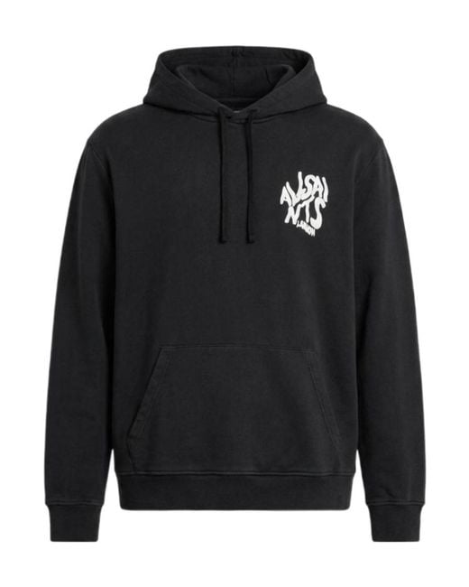 AllSaints Black Graphic Drawstring Hoodie for men