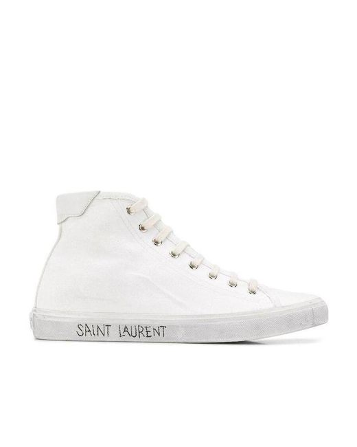 Saint Laurent White Distressed Effect High-Top Sneakers