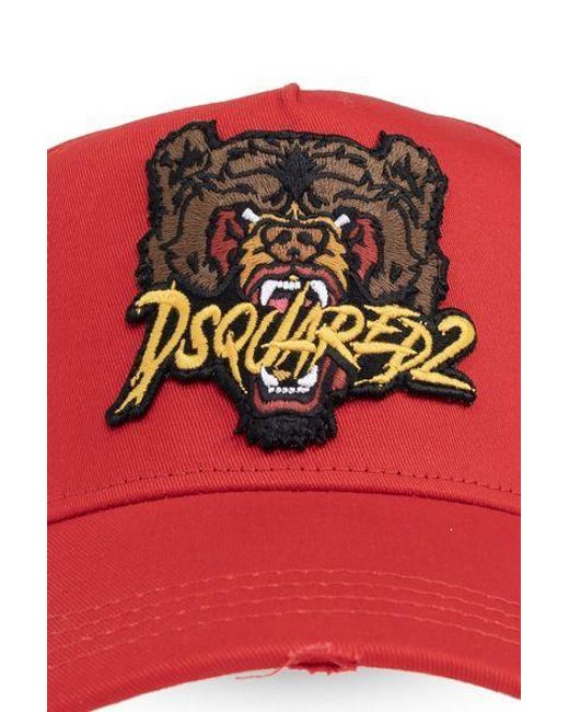 DSquared² Red Logo Patch Baseball Cap for men