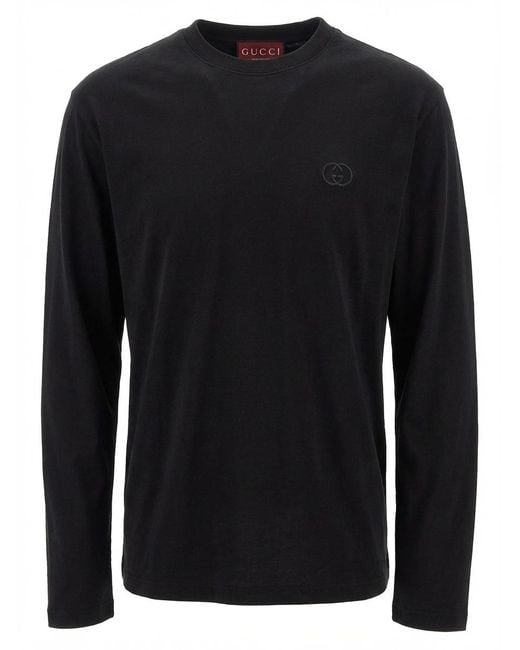 Gucci Black Logo Embroidered Long-Sleeve T-Shirt for men