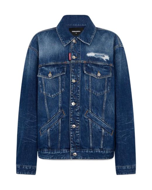 DSquared² Blue Weathered Suede Oversized Jean Jacket
