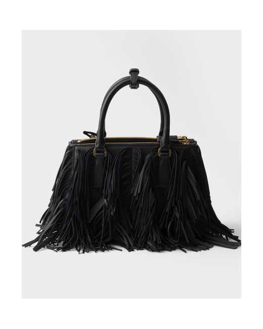 Prada Black Galleria Small Leather Bag With Fringe