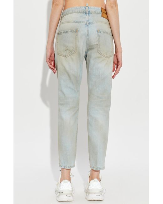 DSquared² Gray Distressed Light Wash Teddy Distressed Jeans