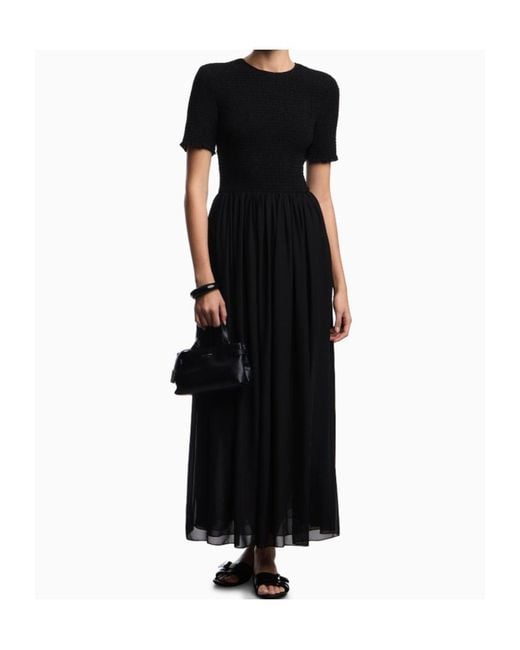 Emporio Armani Black Shirred-Bodice Maxi Dress