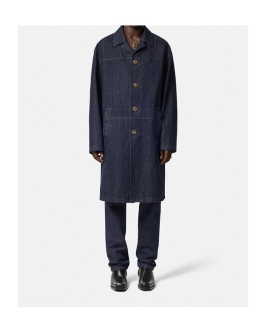 Versace Blue Button Down Denim Coat for men