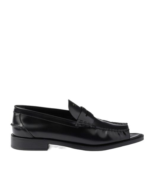 Prada Black Leather Ruched Cutout Loafers