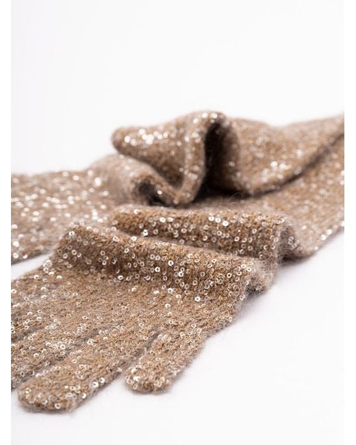 Brunello Cucinelli White Sequin-Embellished Long Gloves