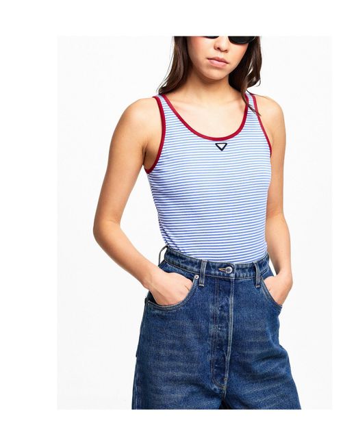 Prada Blue Slim-Fit Striped Tank Top