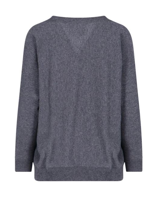 Lisa Yang Blue Ribbed V-Neck Knitted Sweater