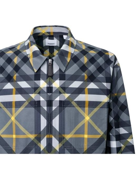 Burberry Blue Geometric-Pattern Printed Zipped Shirt for men