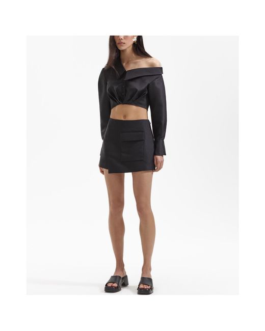 Self-Portrait Black Overlapping-Panel Crepe Mini Shorts