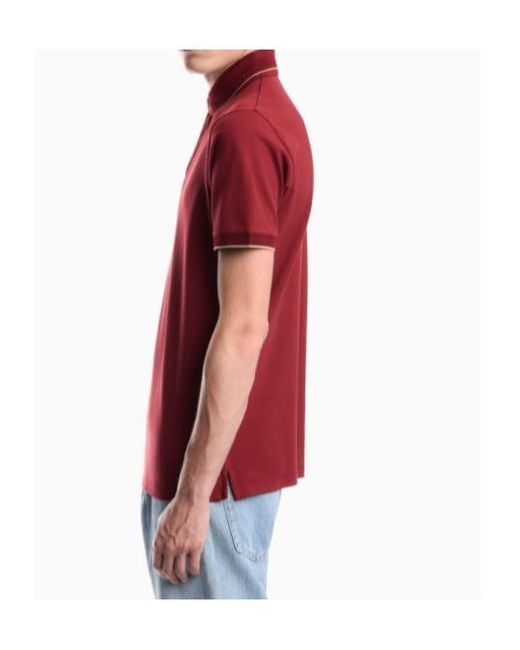 Emporio Armani Red Pique Polo Shirt With Stripe Detail On The Collar for men