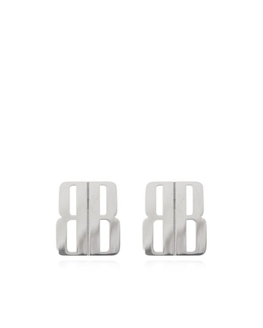 Balenciaga White Bb Logo Earrings