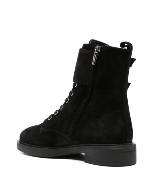 Gianvito Rossi Black Buckled Lace-Up Boots