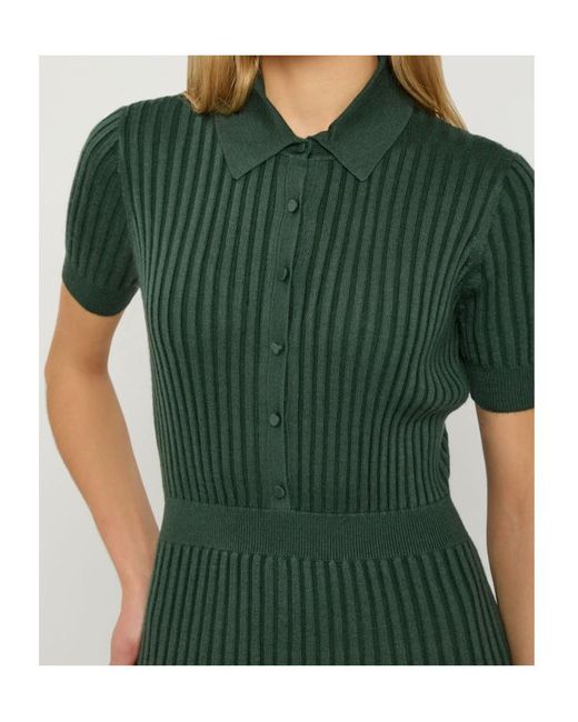 Gabriela Hearst Green Amor Ribbed Cashmere-Blend Midi Shirt Dress