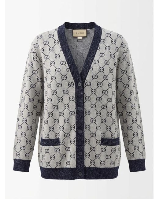 Gucci Gray Gg Cotton Jacquard Cardigan