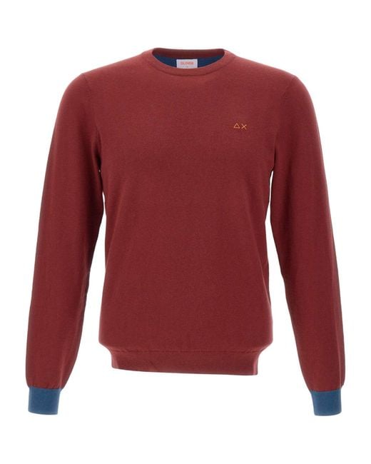 Sun 68 Red Contrast Elbow Patch Knitted Sweater for men