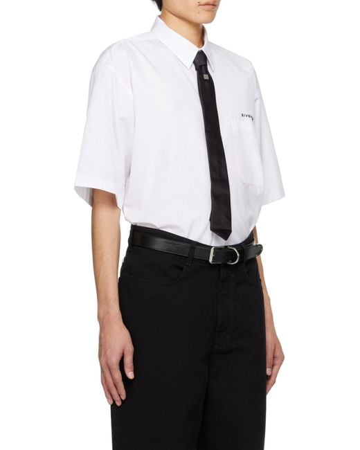 Givenchy White Logo Printed Collared Short-Sleeve Shirt for men