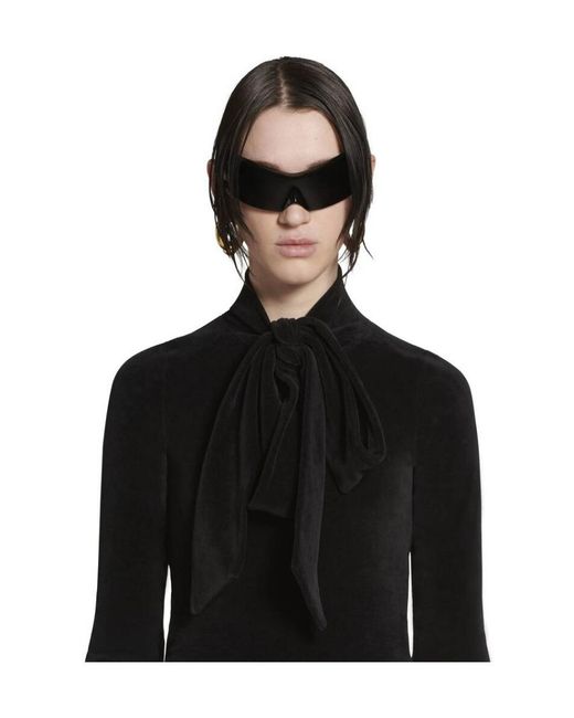 Balenciaga Black Turtleneck Scarf Fitted Top