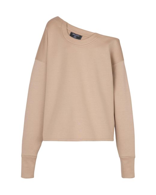 Balmain Natural Asymmetrical Jersey Off-The-Shoulder Sweatshirt