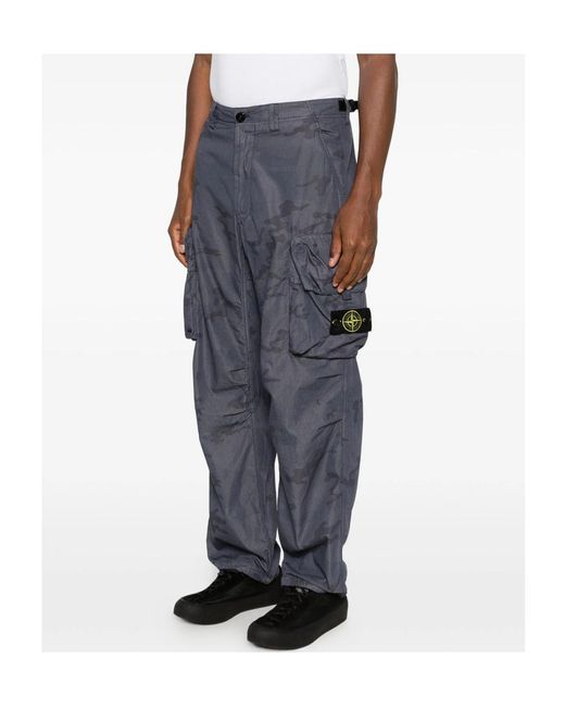 Stone Island Blue Logo Patch Cargo Trousers for men