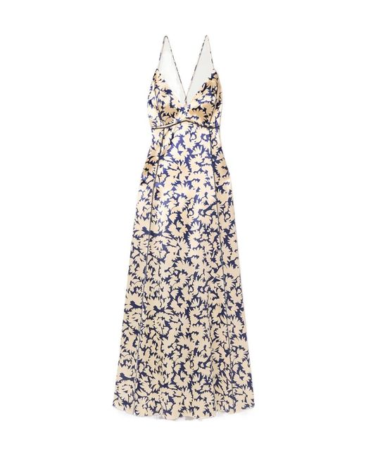Ulla Johnson White Floral-Print Satin Dress With Extremely Long Sleeves