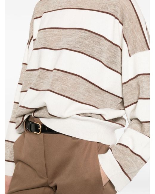 Brunello Cucinelli Natural Striped Knitted Sweater