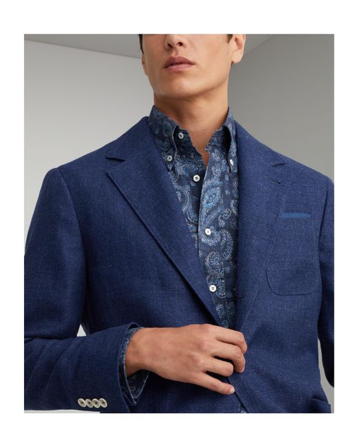 Brunello Cucinelli Blue Peak-Lapels Single-Breasted Blazer for men