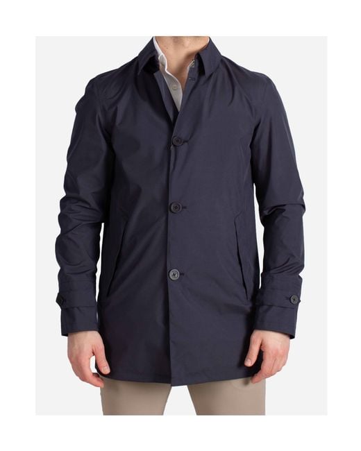 Herno Blue Straight Hem Buttoned Coat for men