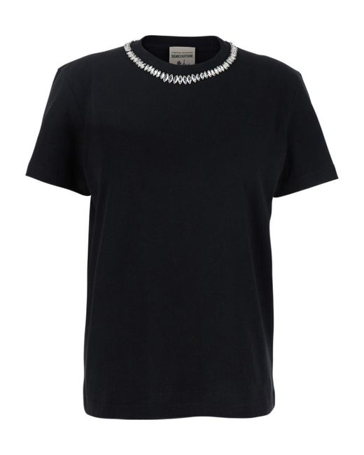 Semicouture Black Semi Couture Round Neck T-Shirt With Embellishments