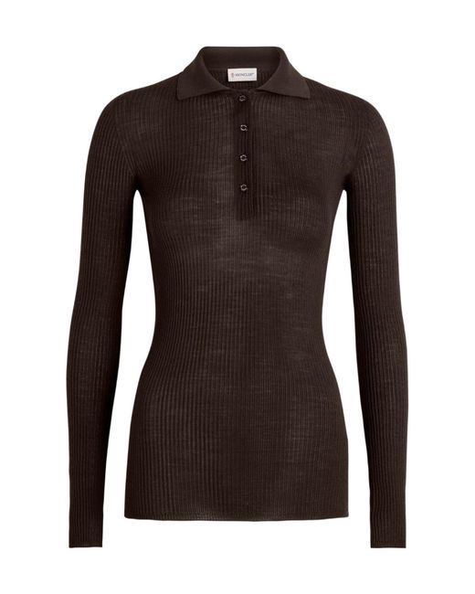 Moncler Brown Ribbed Wool Polo Top