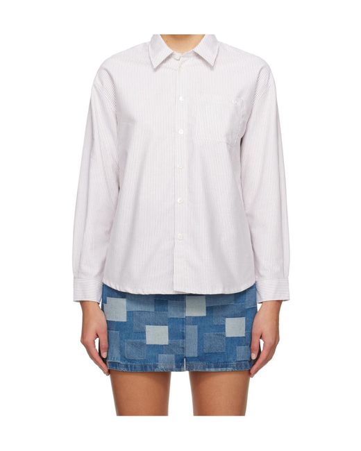 A.P.C. White Greg Striped Long-Sleeve Shirt