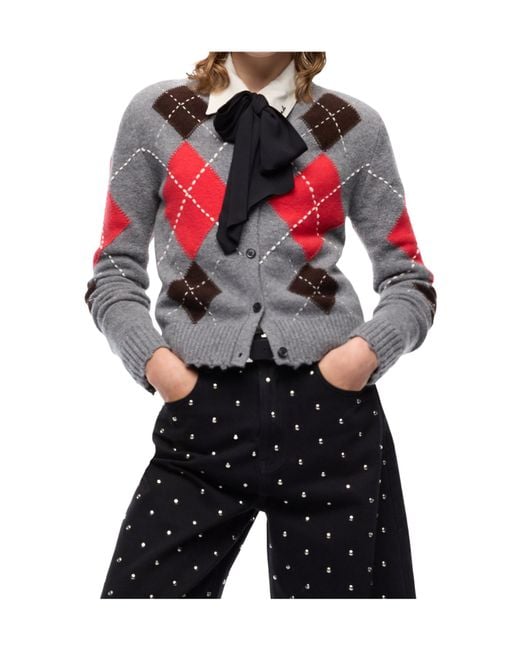 Pinko Multicolor Argyle-Intarsia Button-Up Cardigan