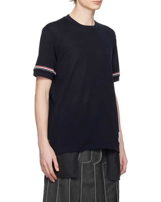 Thom Browne Blue Stripe Detailed Crewneck T-Shirt for men