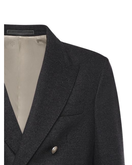 Eleventy Black Double-Breasted Jacket for men