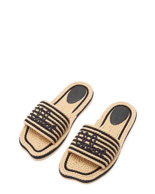 Chloé White Chloé Sand Striped Woven Sliders