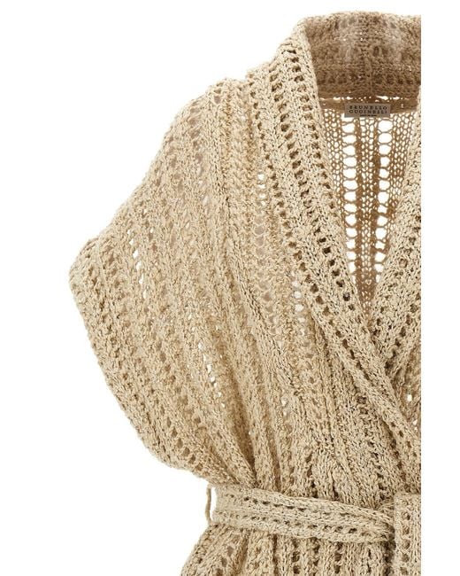 Brunello Cucinelli Natural Tied-Waist Knitted Cardigan
