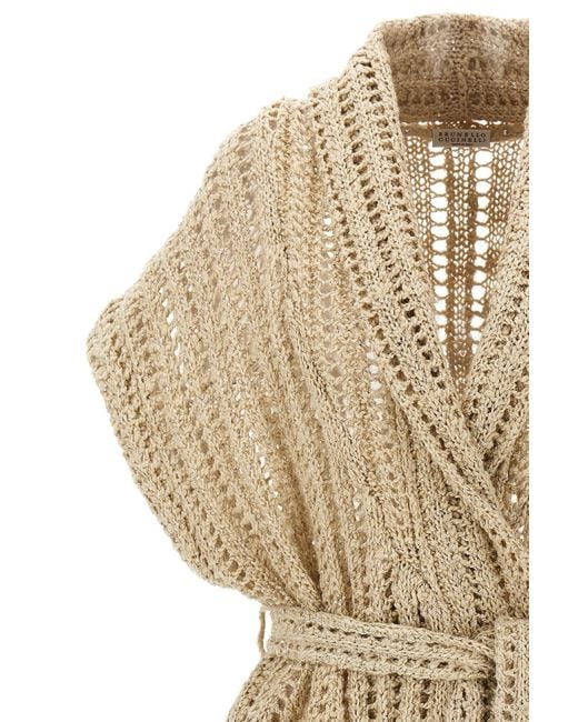 Brunello Cucinelli Natural Tied-Waist Knitted Cardigan