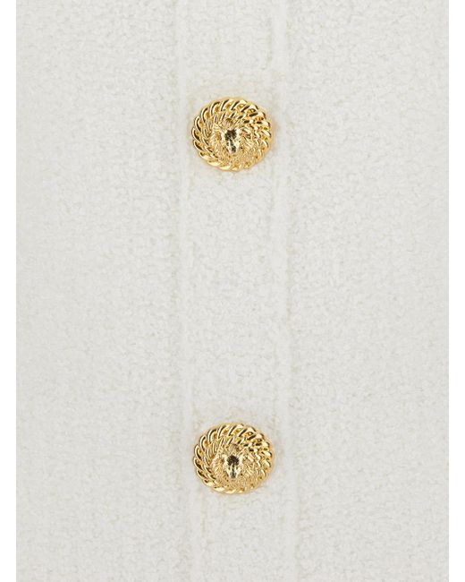 Balmain White Mini Dress With Halterneck And Jewel Buttons