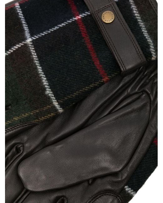 Barbour Black Leather-Plaid Gloves for men