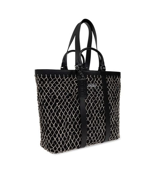 KENZO Black Logo Patch Net-Overlay Tote Bag